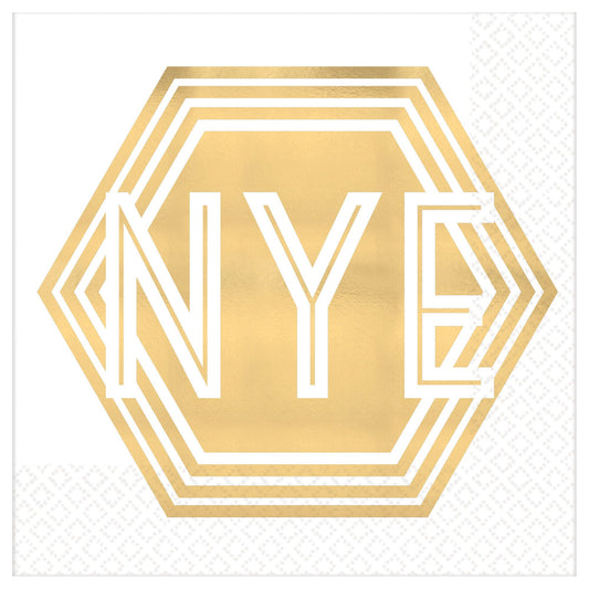 Metallic Gold NYE Hexagon Beverage Napkins 16ct*