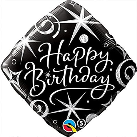 Black & Silver Elegant Sparkles & Swirls Happy Birthday 18 Foil Balloon by Qualatex