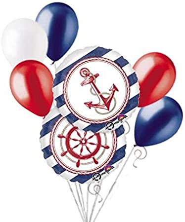 Striped Nautical W/ Latex Balloon Bouquet 7pc