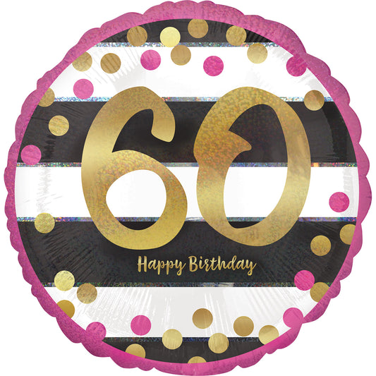 PINK & GOLD MILESTONE 60 HOLOGRAPHIC 18" FOIL BALLOON
