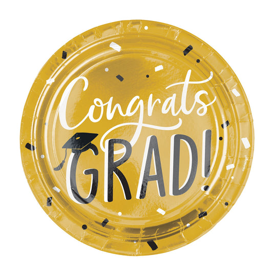 Grad Hats Off! Metallic Round Plates 10 1/2"