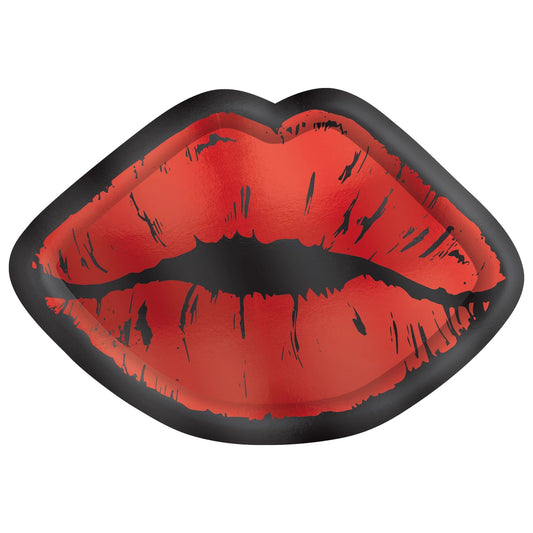 Metallic Red Lip-Shaped Paper Plates