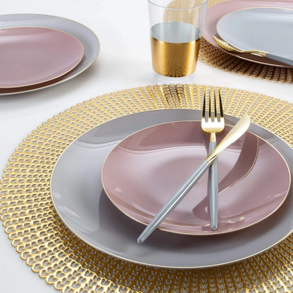Round Mauve • Gold Plastic Plates | 10 Pack