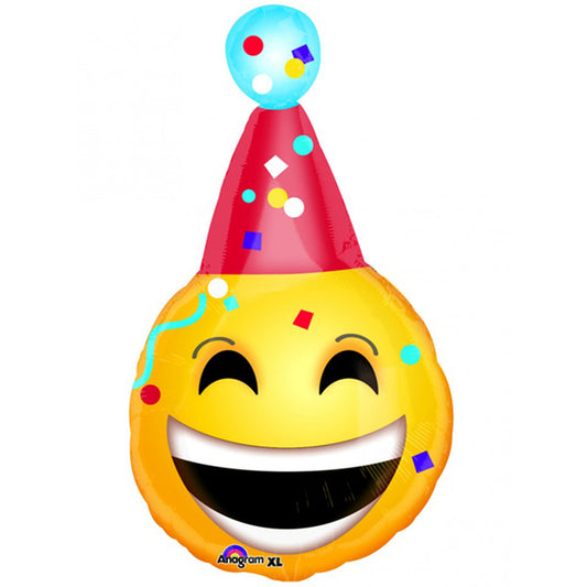 Birthday Smiley Emoji with Part Hat, 39″ Balloon*
