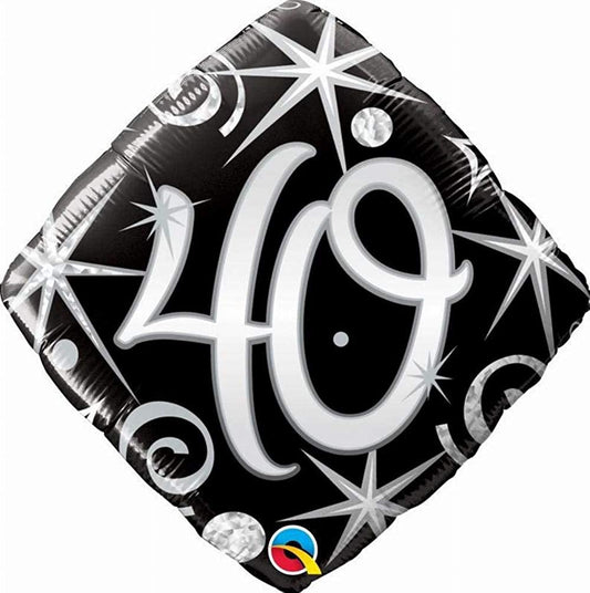 Sparkles & Swirls Diamond Shaped Age 40 Foil Balloon