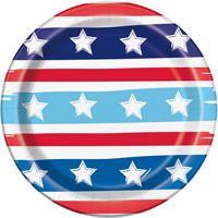 Bright Stars and Stripes Patriotic Round 7" Dessert Plates  8ct