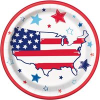 Bright Stars and Stripes Patriotic Round 9" Dinner Plates  8ct
