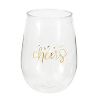 Gold Cheers 15oz Plastic Stemless Wine Glass