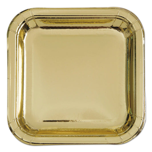Gold Foil Square 7" Dessert Plates 8ct - Foil Board