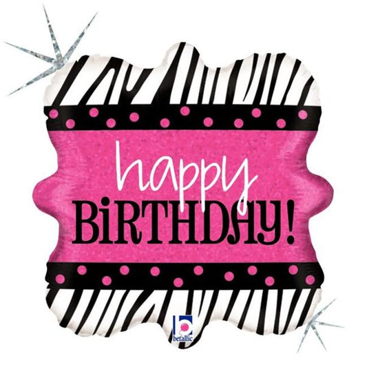 Zebra Birthday Holo Flat Foil 18'' Balloon