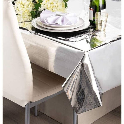 Silver Foil Rectangular Plastic Table Cover 54"x108"