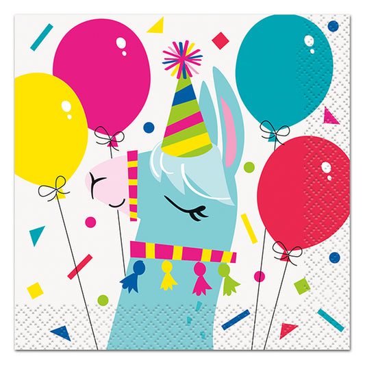 Llama Birthday Beverage Napkins, 5in, 16ct