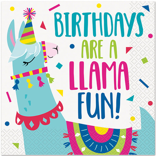 Llama Birthday Lunch Napkins, 7in, 16ct