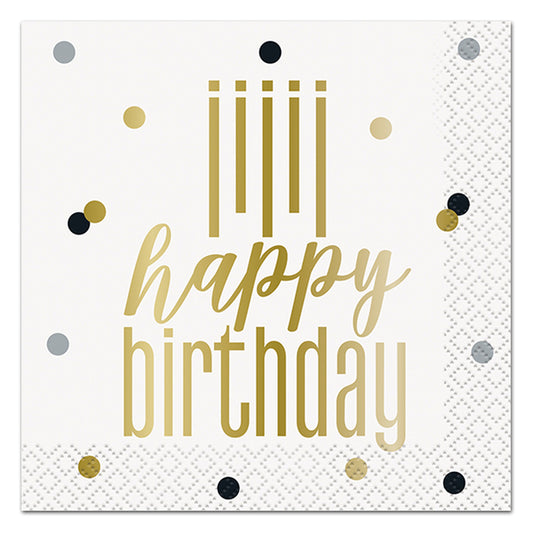Metallic Happy Birthday Beverage Napkins, 5in, 16ct