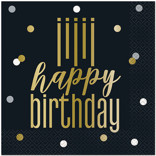 Metallic Happy Birthday Lunch Napkins, 7in, 16ct