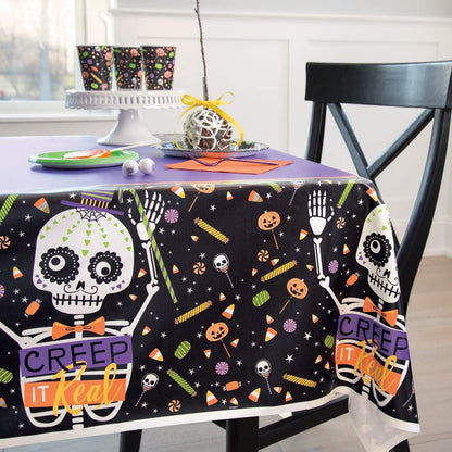Skeleton Trick or Treat Rectangular Plastic Table Cover 54"x84"