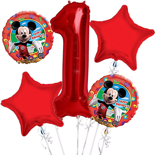 Mickey Mouse Balloon Red Number Option Bouquet 5pc.
