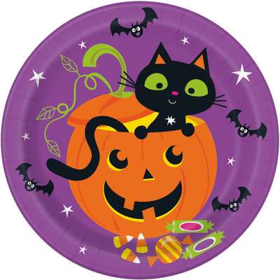 Cat & Pumpkin Round 9" Dinner Plates 8ct*