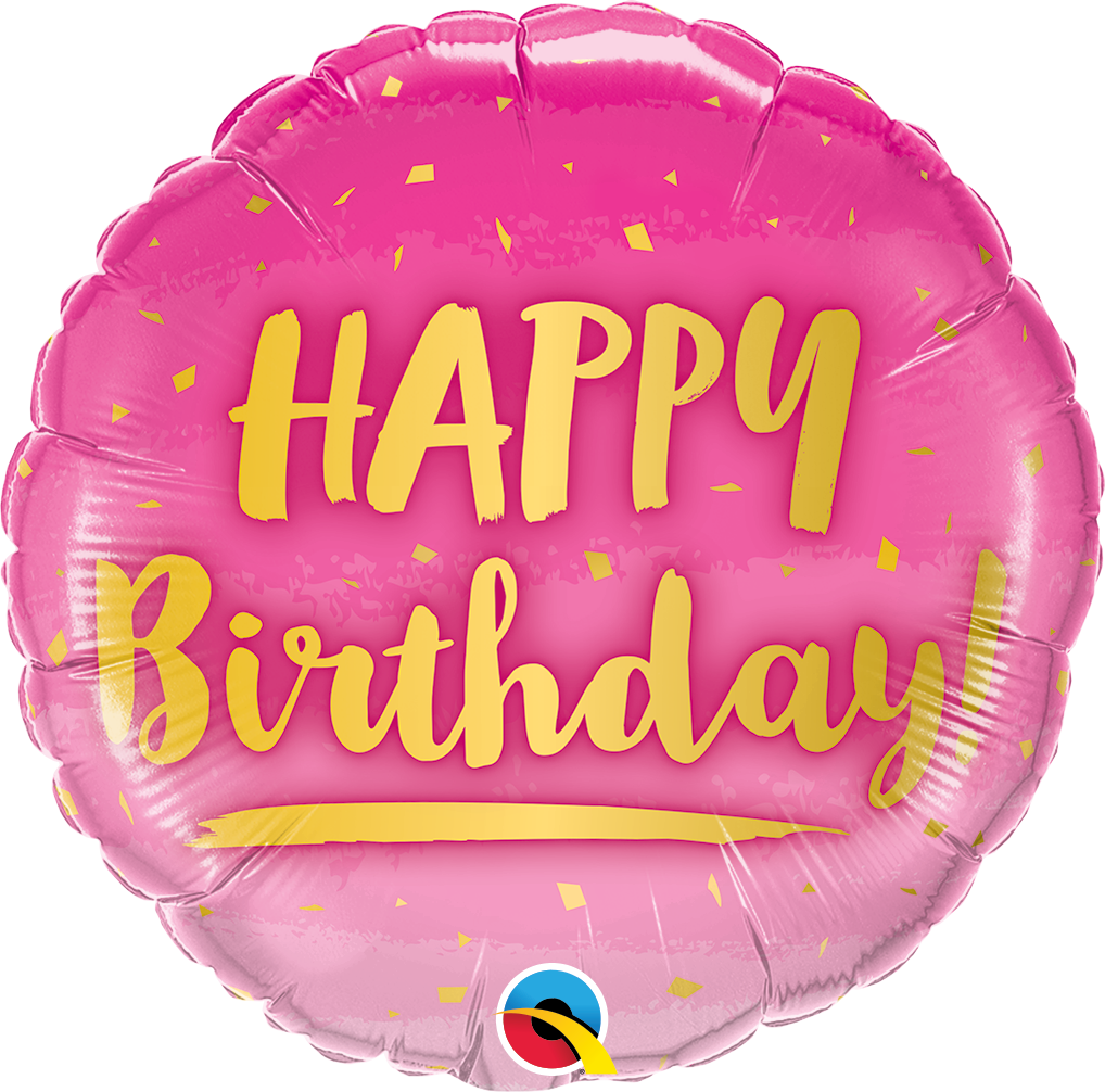 Happy Birthday Pink and Gold Balloon, 18”