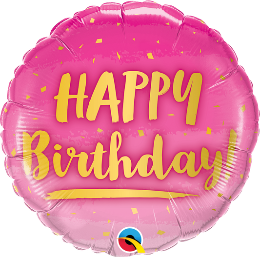 Happy Birthday Pink and Gold Balloon, 18”