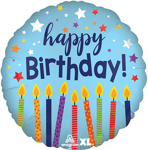 Happy Birthday Blue Satin Celebrate Candles, 18” Balloon*
