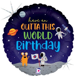 Happy Birthday Outta This World Holographic, 18" Balloon