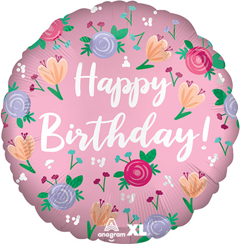 Happy Birthday Satin Peony, 18" Balloon