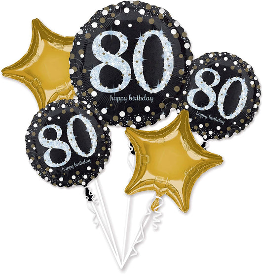 80th Birthday Balloon Bouquet 5pc - Sparkling Celebration