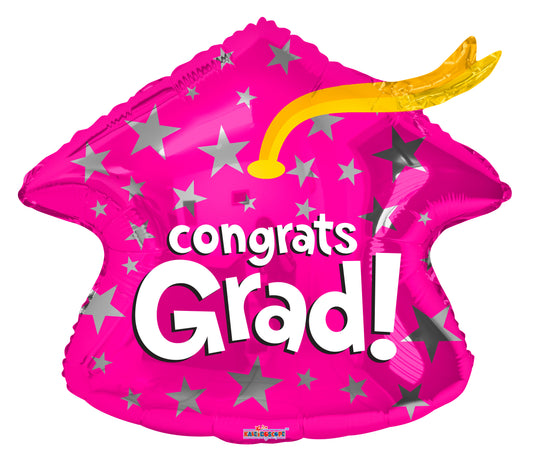 18" Pink Congrats Grad Cap Balloon*