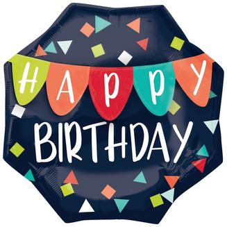Navy Confetti & Banner Birthday Balloon
