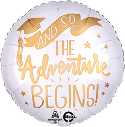 Adventure Begins White & Gold Graduation Balloon*