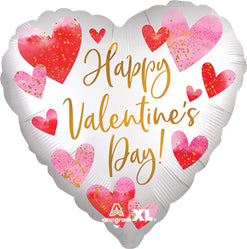 Happy Valentines Satin Silver Balloon, 18 inch