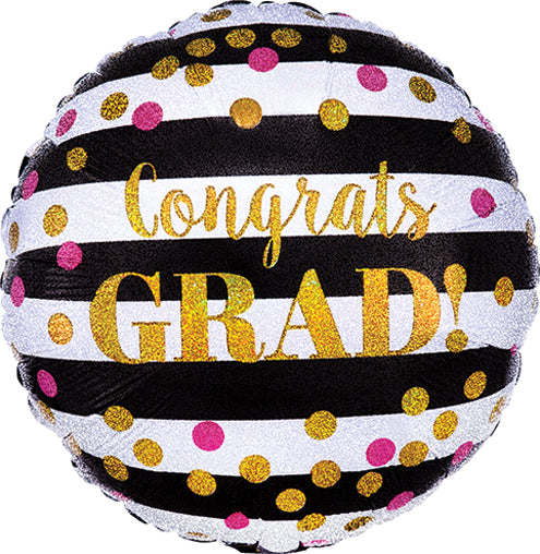 Gold Confetti Grad Holographic Balloon*