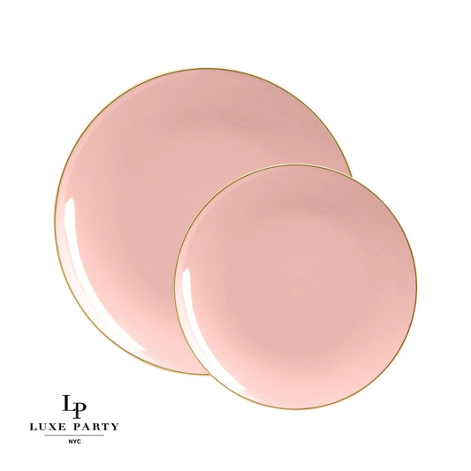 Round Coral • Gold Plastic Plates | 10 Pack
