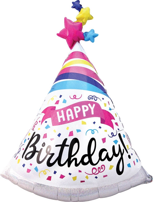 36"  Birthday Banner Hat Holographic Balloon