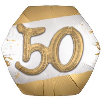 Satin Golden Age Happy 50th Birthday Hexagonal Foil Balloon