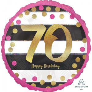 PINK & GOLD MILESTONE 70 HOLOGRAPHIC 18" FOIL BALLOON