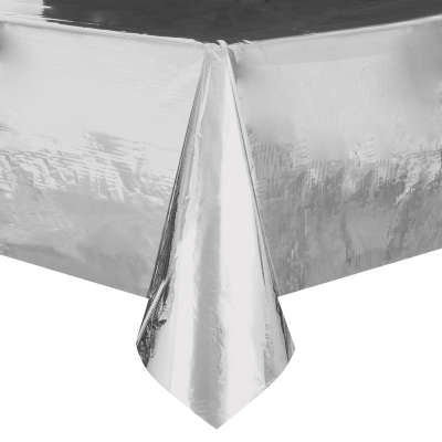Silver Foil Rectangular Plastic Table Cover 54"x108"