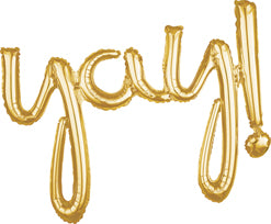 Air-Filled Gold or Silver Yay Cursive Letter Balloon Banner, 25in