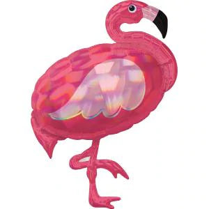Iridescent Pink Flamingo Holographic Foil Balloon, 33"