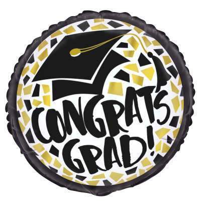 Black & Gold Congrats Grad Round Foil Balloon 18"*