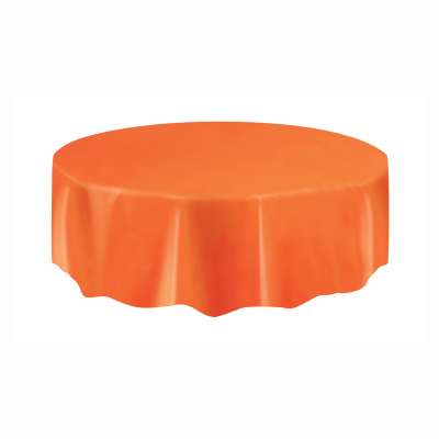 Orange Solid Round Plastic Table Cover 84"