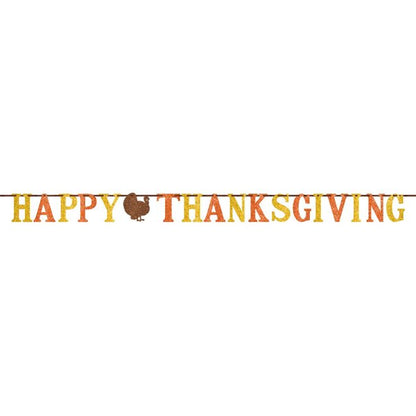 Colors of Autumn "Happy Thanksgiving" Glitter Letter Banner Party Decoration, Paper, 12 Feet