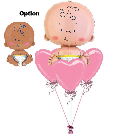 Big head baby girl bouquet 4pc.