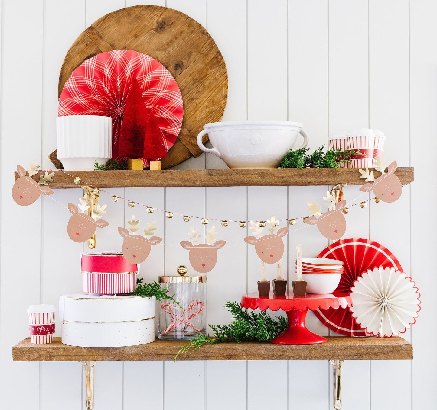 Rudolph Reindeer / Bells Banner Set / Double-Sided with Gold Details*
