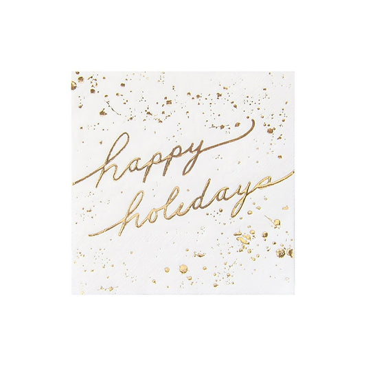 White and Gold Happy Holidays Cocktail Paper Napkins