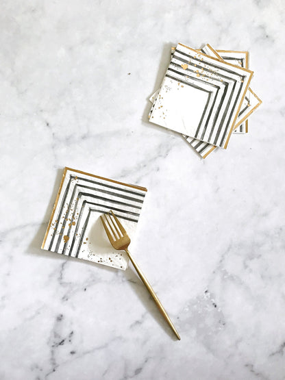 Black and White Brush Strokes Cocktail Paper Napkins