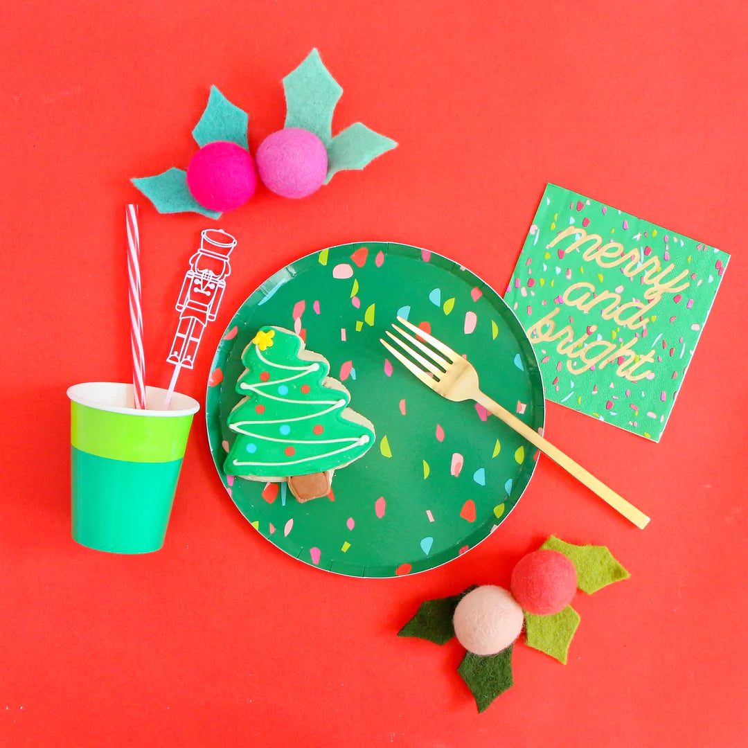 Green Holiday Confetti Paper Plates, 8 Count*