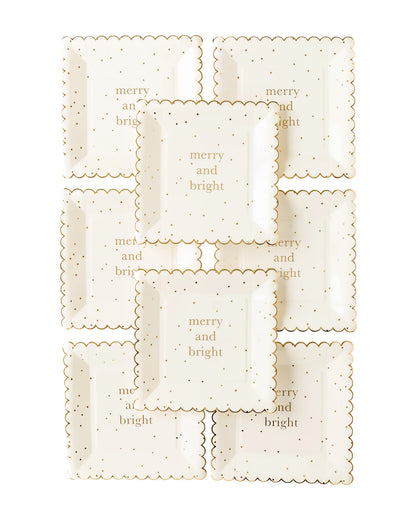 Merry and Bright Holiday 8" Plates, Set of 8 with Gold Details*
