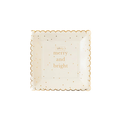 Merry and Bright Holiday 8" Plates, Set of 8 with Gold Details*